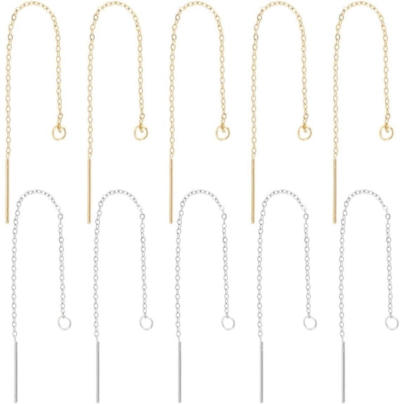 304 Stainless Steel Earring Findings Ear Threads Golden & Stainless Steel color 90~94x1.2mm Pin: 0.8mm 2 colors 10pairs/color 20pairs/box