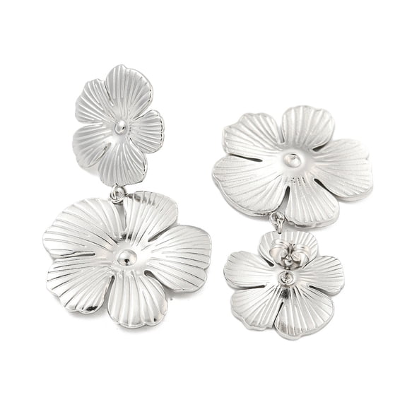 304 Stainless Steel Earring Findings Flower Ion Plating(IP) Platinum 50.5x28mm