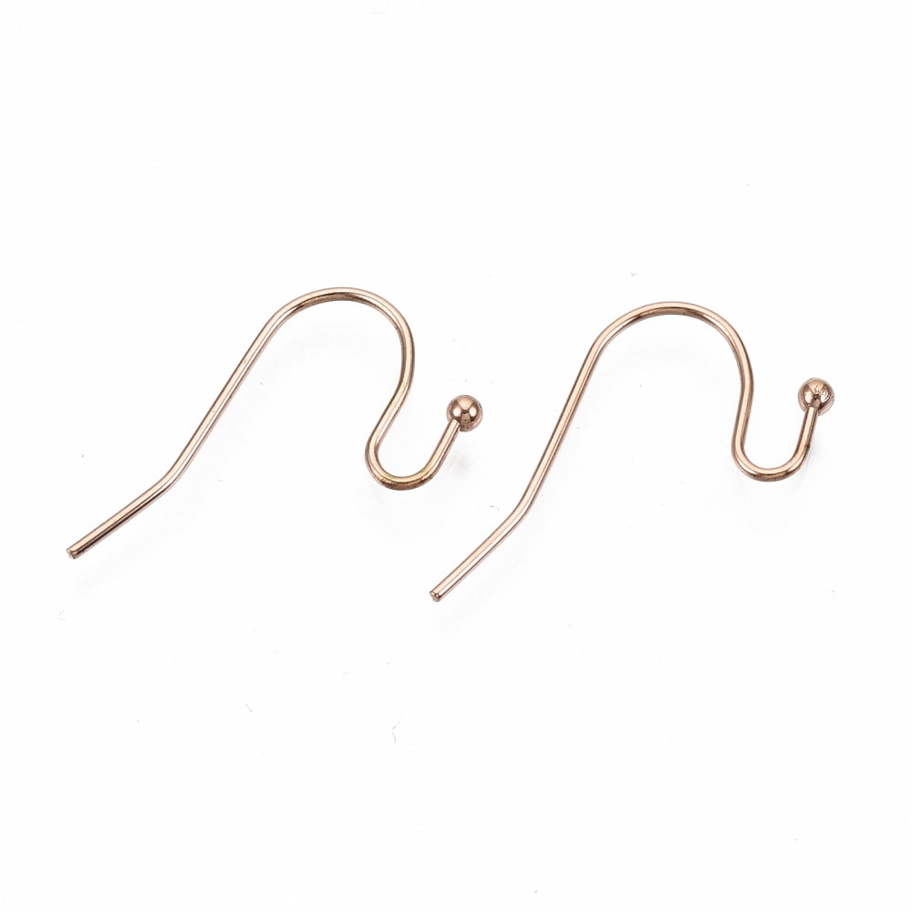 304 Stainless Steel Earring Hooks Ear Wire Cadmium Free & Nickel Free & Lead Free Rose Gold 11x21mm 21 Gauge Pin: 0.7mm