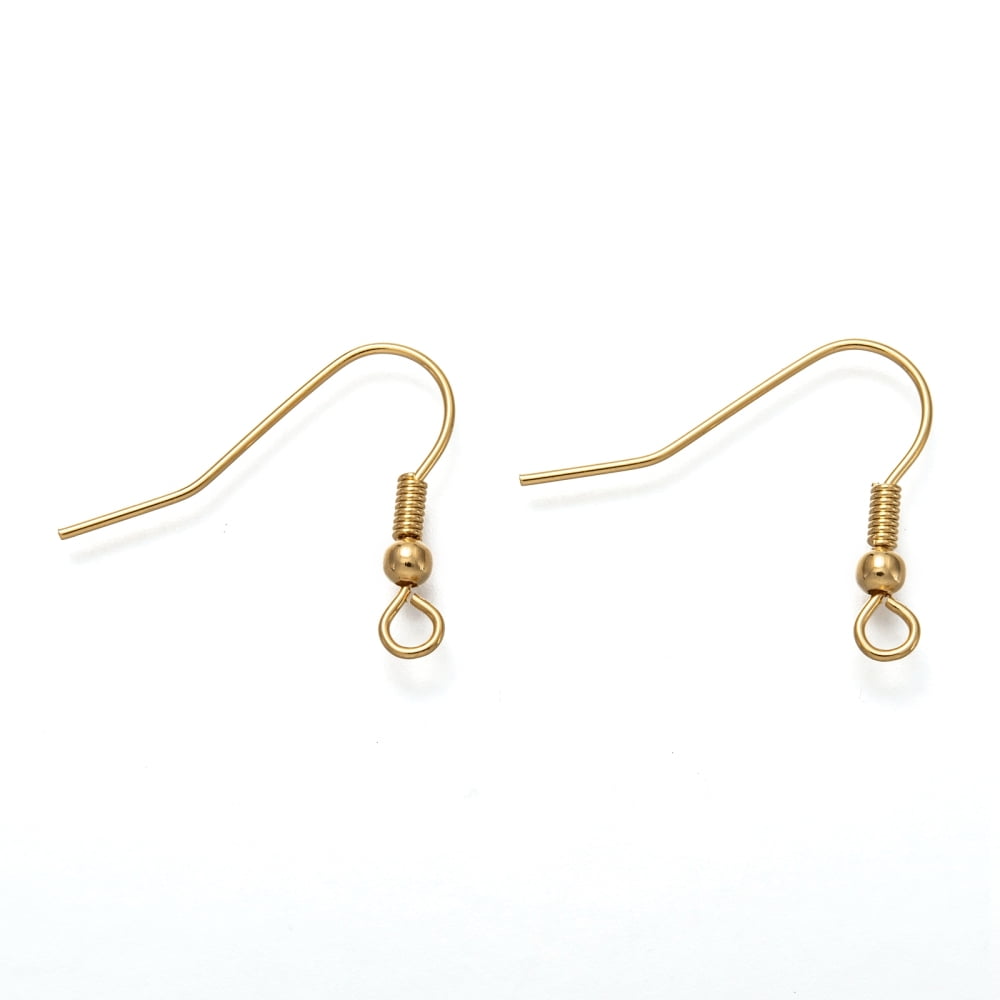 304 Stainless Steel Earring Hooks Ear Wire with Horizontal Loop Real 18K Gold Plated 23.5x19.5mm Hole: 2mm 21 Gauge Pin: 0.7mm