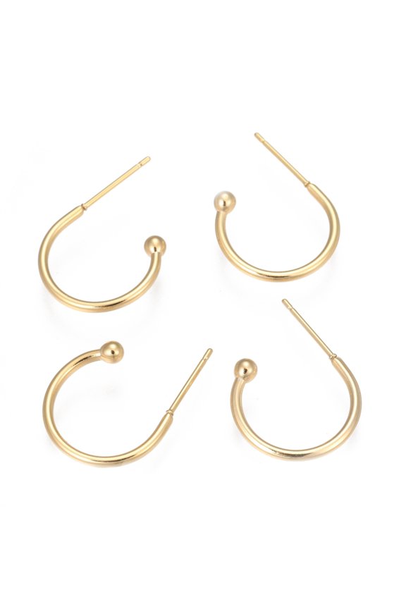 304 Stainless Steel Earring Hooks Real 18k golden Plated 17x22x1.5mm Pin: 1mm