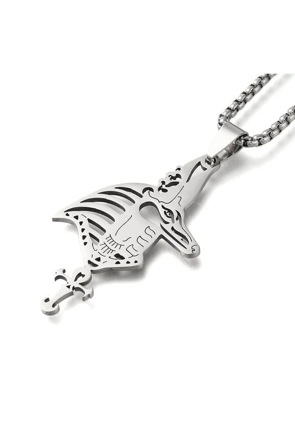 304 Stainless Steel Egyptian Ancient Anubis Anka Cross Pendant box Chain Necklaces Stainless Steel color 23.62 inch(60cm)