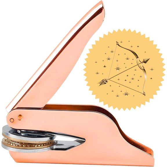 304 Stainless Steel Embosser with Brass Handles Hand-Held Embossing Stamp Seal Embosser for Books Envelopes Napkins Rose Gold Arrow 42mm
