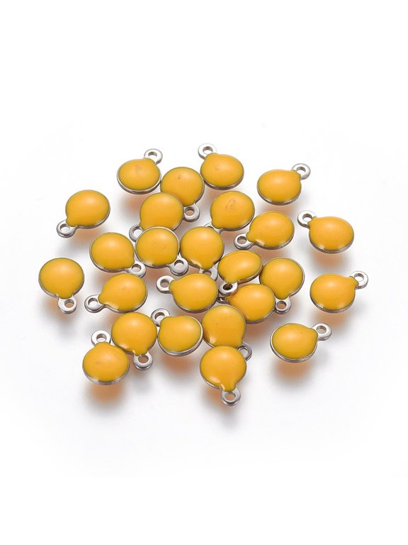 304 Stainless Steel Enamel Charms Enamelled Sequins Flat Round Stainless Steel Color Orange 13.5x10x3.5~4mm Hole: 1.4mm diy