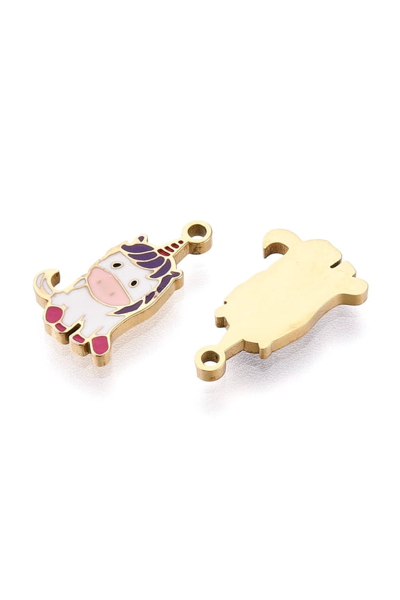 304 Stainless Steel Enamel Charms Unicorn Charm Real 14K golden Plated 14x8.5x1mm Hole: 1mm