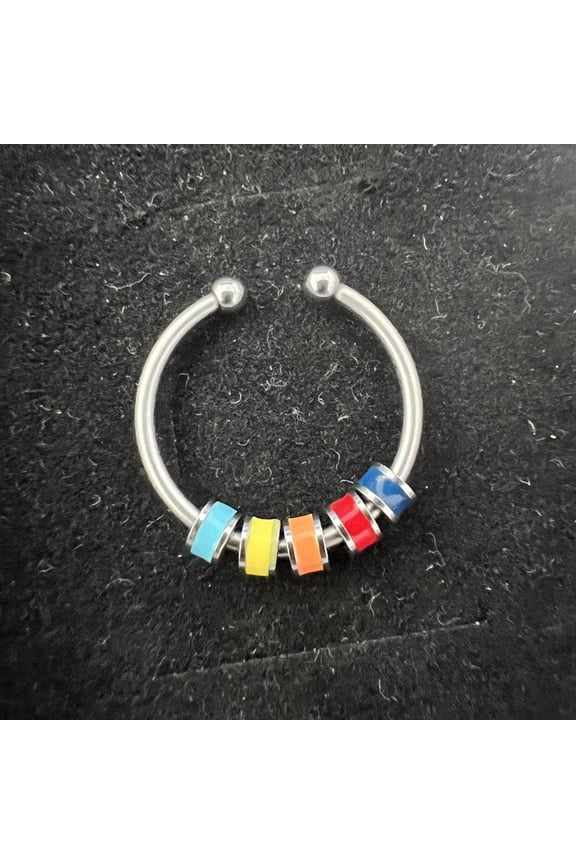 304 Stainless Steel Enamel Disc Beaded Adjustable Open Rings Relieve Anxiety Cuff Rings Stainless Steel Color Colorful