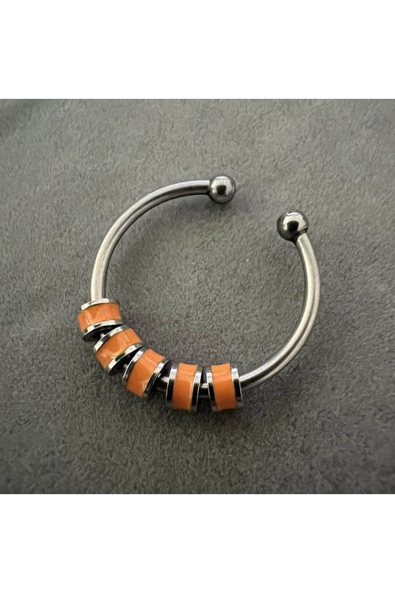 304 Stainless Steel Enamel Disc Beaded Adjustable Open Rings Relieve Anxiety Cuff Rings Stainless Steel Color Dark Orange
