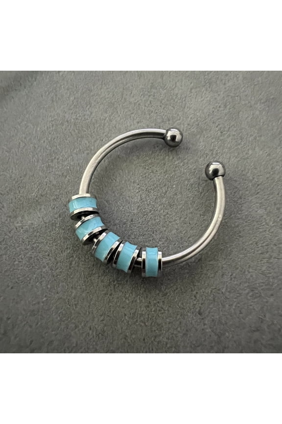 304 Stainless Steel Enamel Disc Beaded Adjustable Open Rings Relieve Anxiety Cuff Rings Stainless Steel Color Light Sky Blue