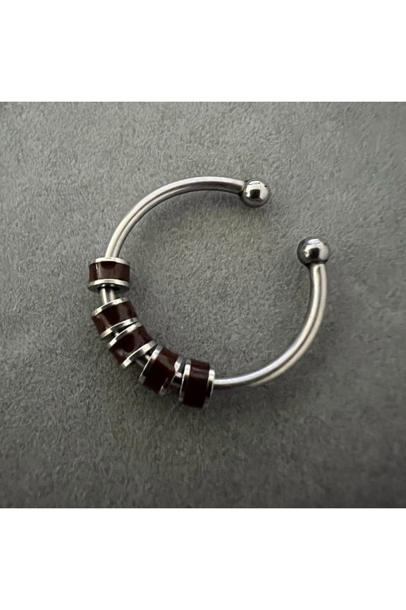 304 Stainless Steel Enamel Disc Beaded Adjustable Open Rings Relieve Anxiety Cuff Rings Stainless Steel color Coconut Brown Inner Diameter: Adjustable 304 Stainless Steel