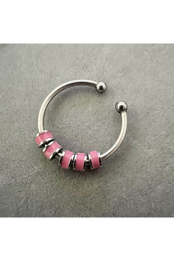 304 Stainless Steel Enamel Disc Beaded Adjustable Open Rings Relieve Anxiety Cuff Rings Stainless Steel color Hot Pink Inner Diameter: Adjustable