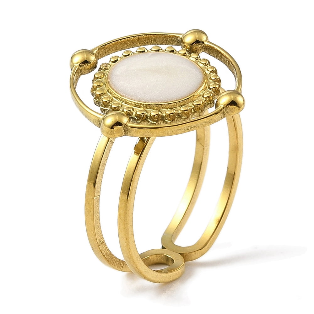 Open Cuff Rings 304 Stainless Steel Enamel Open Cuff Rings for Women Oval Real 18K ...