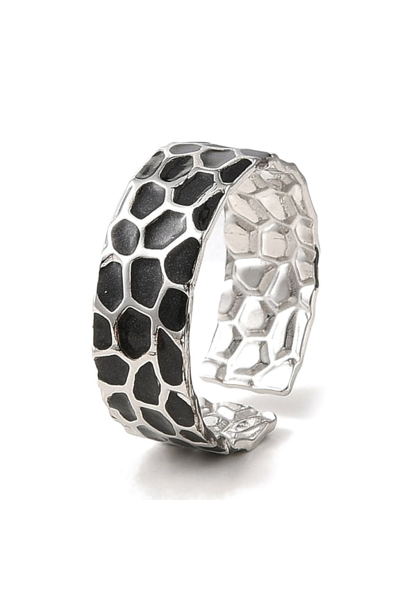 304 Stainless Steel Enamel Open Cuff Rings for Women Stainless Steel color 7mm Inner Diameter: Adjustable