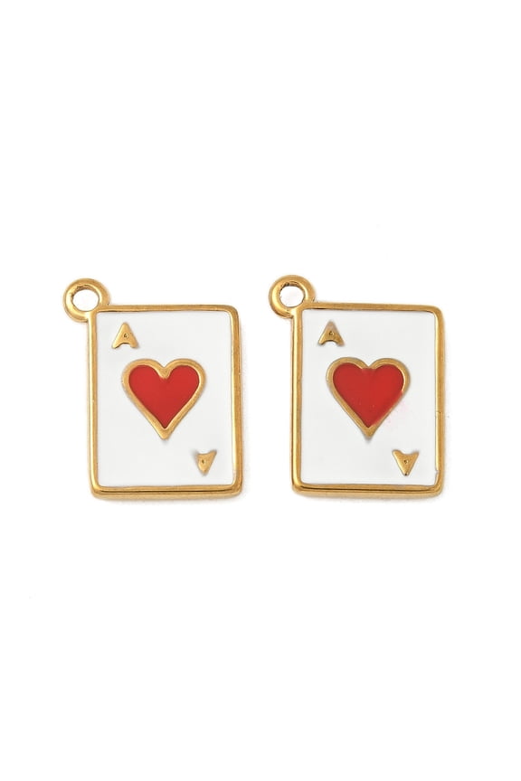 304 Stainless Steel Enamel Pendants Ace of Hearts Charms Ion Plating(IP) Real 18K golden Plated 19x15x2mm Hole: 1.5mm