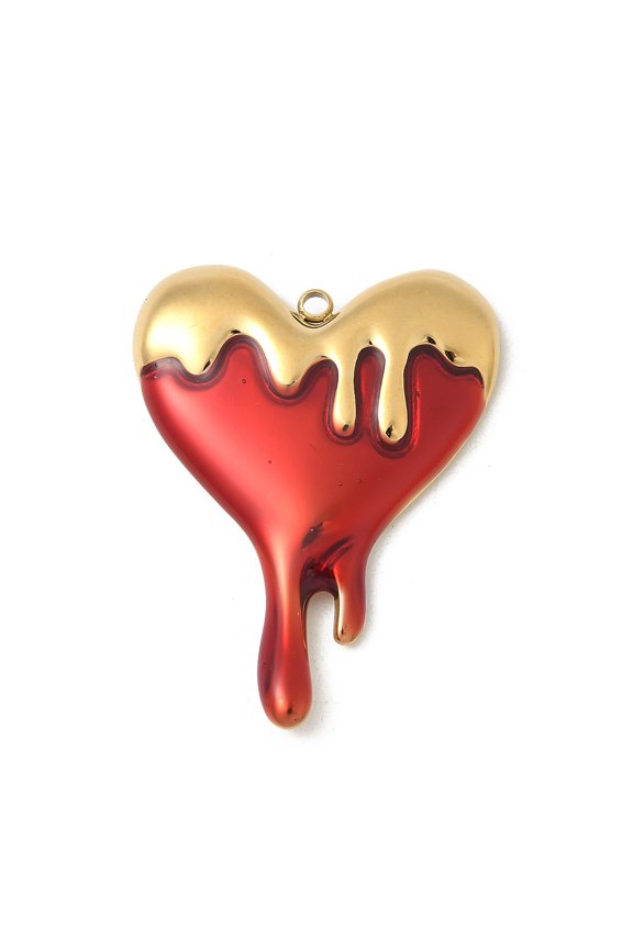 304 Stainless Steel Enamel Pendants Melting Heart Charm Real 18K golden Plated FireBrick 40x30x4mm Hole: 1.8mm