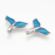 304 Stainless Steel Enamel Pendants Whaletail Shape Stainless Steel Color Deep Sky Blue 20x23x5mm Hole 3x6mm