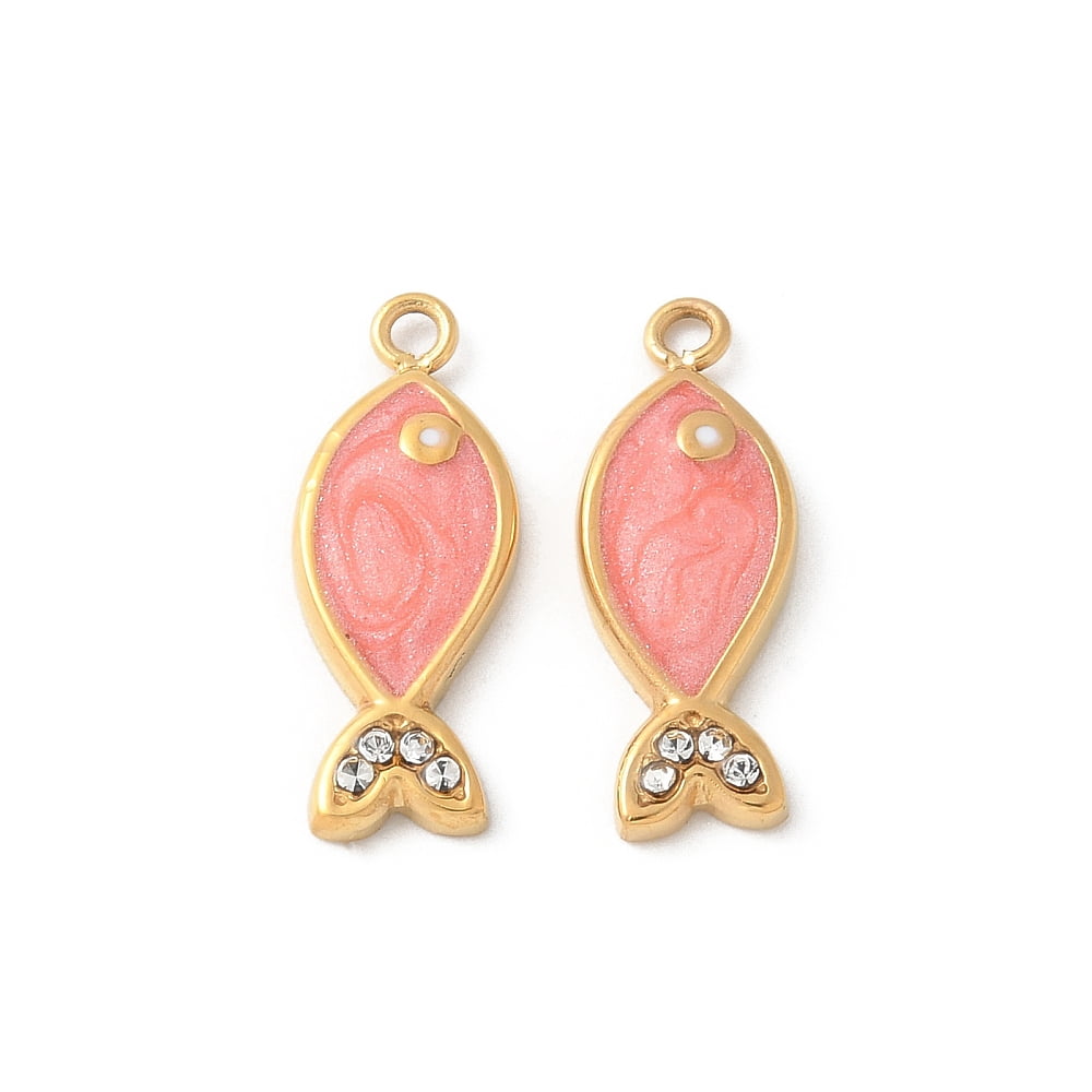 304 Stainless Steel Enamel Pendants with Rhinestone Real 18K Gold ...