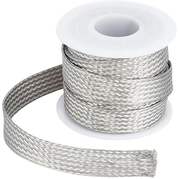 304 Stainless Steel Expandable Braided Cable Sleeve Knitting Scalable Network Ribbon Flat Cable Sleeve Cord Protector Wire Loom Tubing for Protect Cable 4m/roll DIY