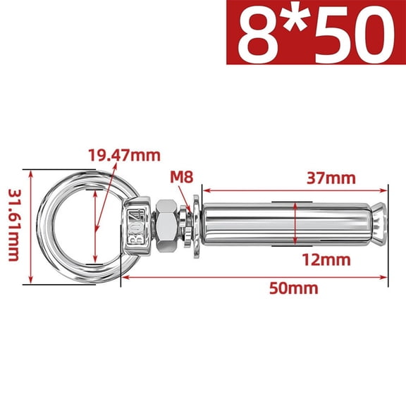 304 Stainless Steel Expansion Bolts With Rings Wall Anchors Eye Screws 6/8/10mm