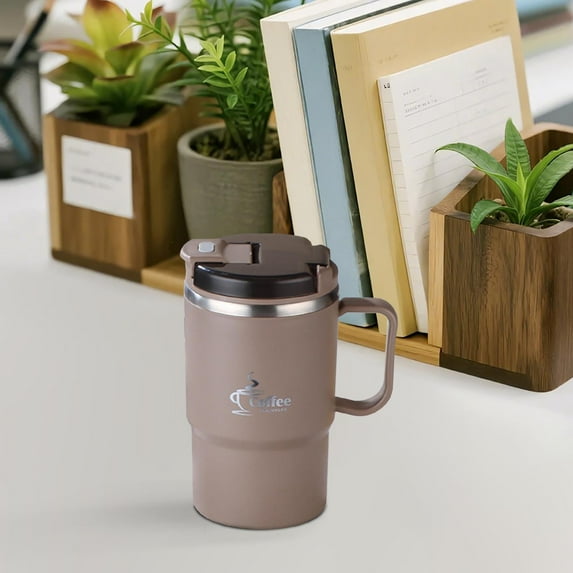 304 Stainless Steel Extra Large Insulated Mug, Leak Proof Double Wall Travel Tumbler with Handle, Includes Straw and Folding Spoon, Multi Purpose Coffee and Water Cup for Daily Use