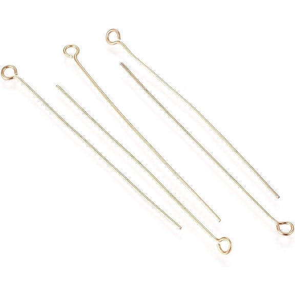304 Stainless Steel Eye Pins Real 18K golden Plated 50x0.6mm Hole: 2mm