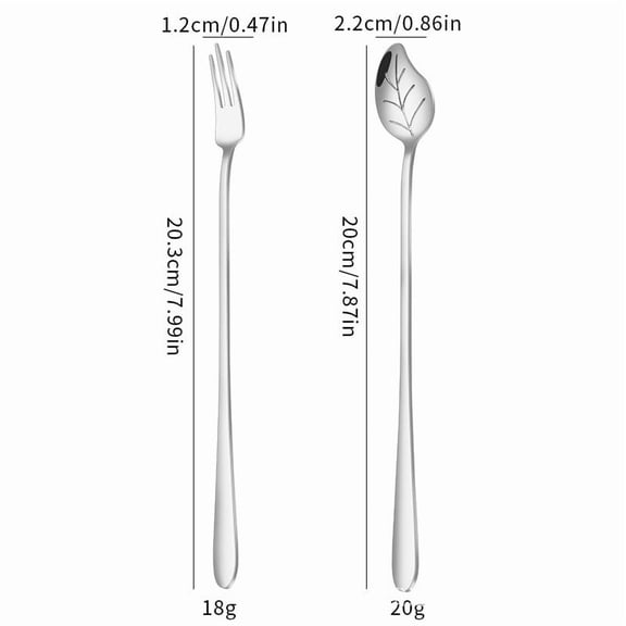 304 Stainless Steel FOR LEAF Design Spoon Fork Set Long Handle Dessert Coffee