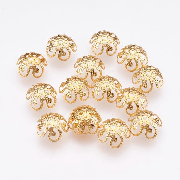 304 Stainless Steel Fancy Bead Caps Flower 5-Petal Real 18K golden Plated 10x3.5mm Hole: 1mm