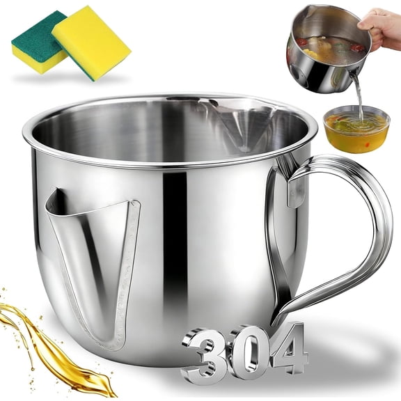 304 Stainless Steel Fat Separator with Dual Spout Design, Gravy & Grease Separator Cup with Cool-Touch Handle for Soup, Stew, Sauce & Cooking