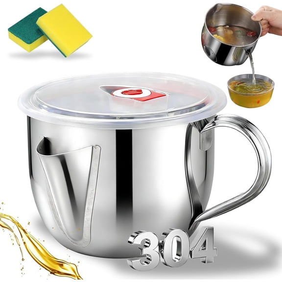 304 Stainless Steel Fat Separator with Dual Spout Design, Gravy & Grease Separator Cup with Cool-Touch Handle for Soup, Stew, Sauce & Cooking