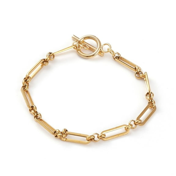 304 Stainless Steel Figaro Chain Bracelets with Toggle Clasps Golden 7-1/2 inch(19cm)