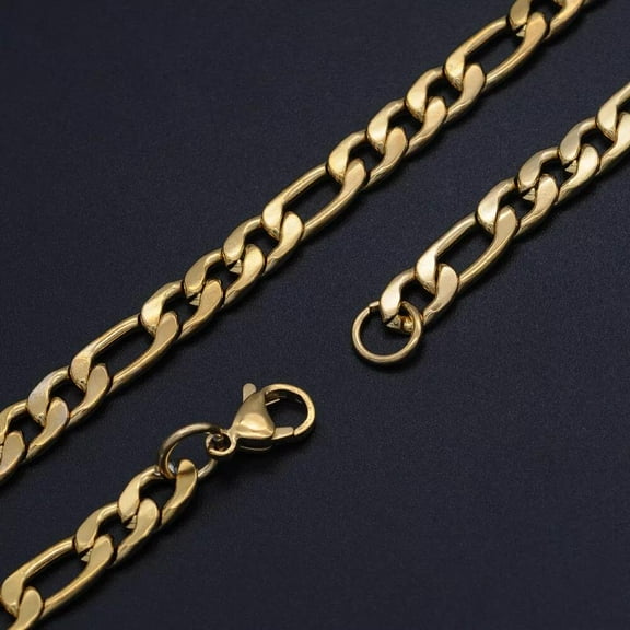 304 Stainless Steel Figaro Chain Necklace Lobster Faceted Gold 18-26" 7Mm A418