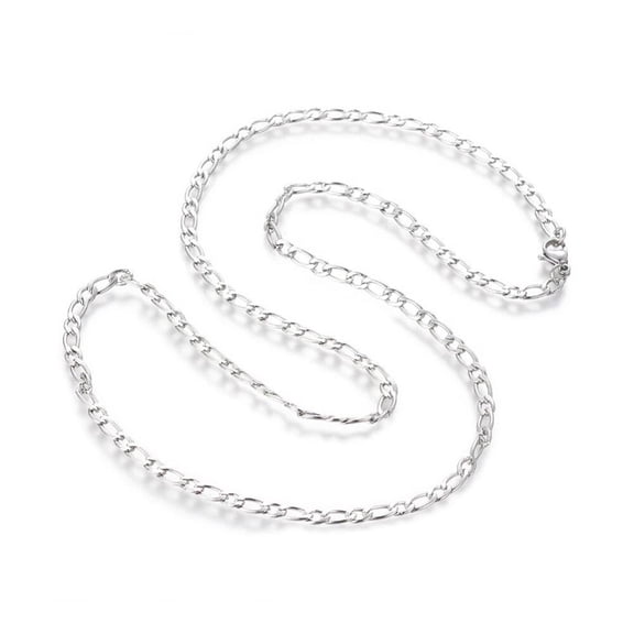 304 Stainless Steel Figaro Silver Chain Necklace Lobster Clasp Color 23.5 Inch 4mm A208