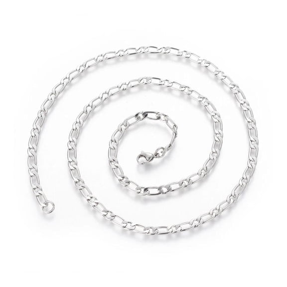 304 Stainless Steel Figaro Silver Chain Necklace Lobster Clasp Color 24 Inch 4mm A207
