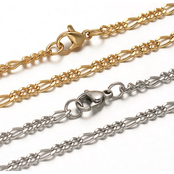 304 Stainless Steel Figaro Chains Necklaces with Lobster Claw Clasps Faceted Mixed color 29.52 inch(75cm) 10pcs