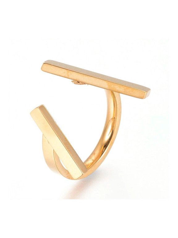 304 Stainless Steel Finger Ring Bar Gold 17mm Statement Polished Comfort Fit Size 7 A25