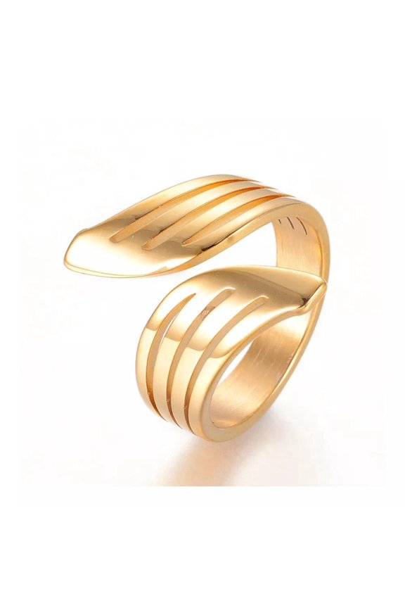 304 Stainless Steel Finger Leaf Ring Cuff Ring Gold Statement Polished Comfort Fit A29