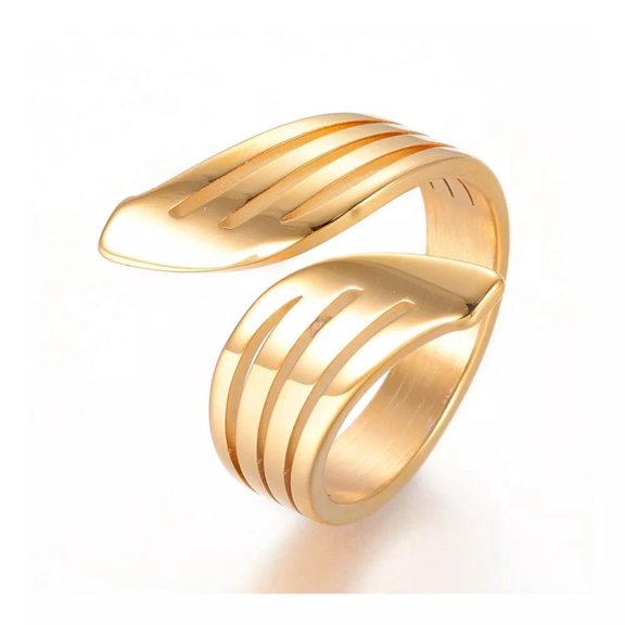304 Stainless Steel Finger Leaf Ring Cuff Ring Gold Statement Polished Comfort Fit A29