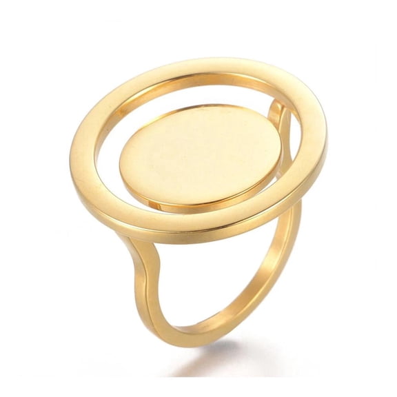 304 Stainless Steel Finger Ring Flat Round Gold 17mm Statement Cocktail Size 7 A6