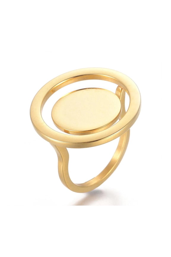 304 Stainless Steel Finger Rings Flat Round Gold Size 7 17Mm A6