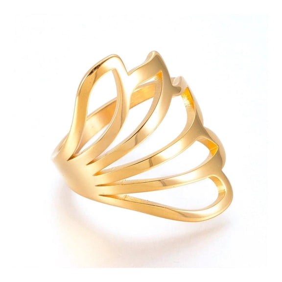 304 Stainless Steel Finger Rings Flower Gold Size 7 17Mm&nbsp; A16