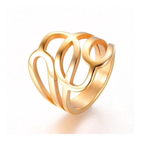 304 Stainless Steel Finger Flower Twisted Ring Gold 17mm Statement Polished Size 7 A34