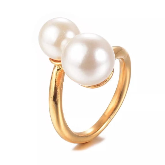 304 Stainless Steel Finger Rings Pearl Adjustable Size Gold 17Mm Z733
