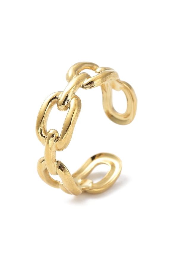 304 Stainless Steel Finger Rings Polished Cable Chain Style Cuff Rings for Women Real 18K Gold Plated 6.5mm Inner Diameter: 18mm