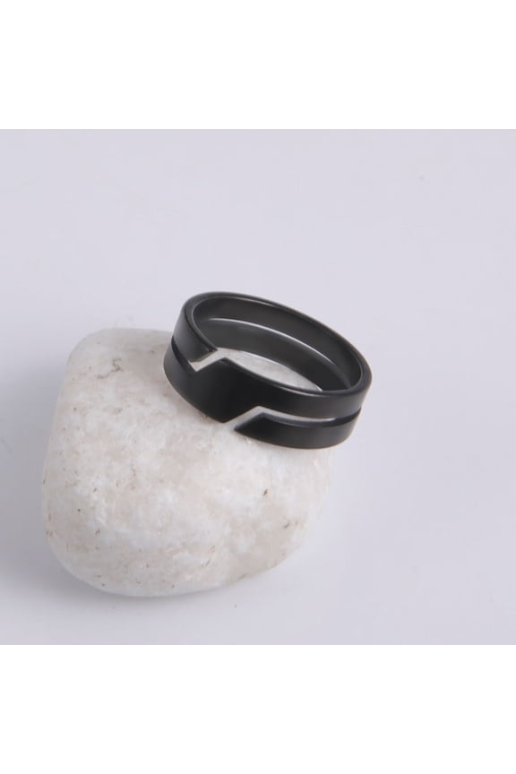 304 Stainless Steel Finger Rings Slit Steel Rings Black Size 10(19.8mm)