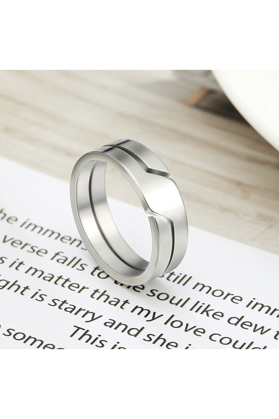 304 Stainless Steel Finger Rings Slit Steel Rings Stainless Steel color Size 9(18.9mm)