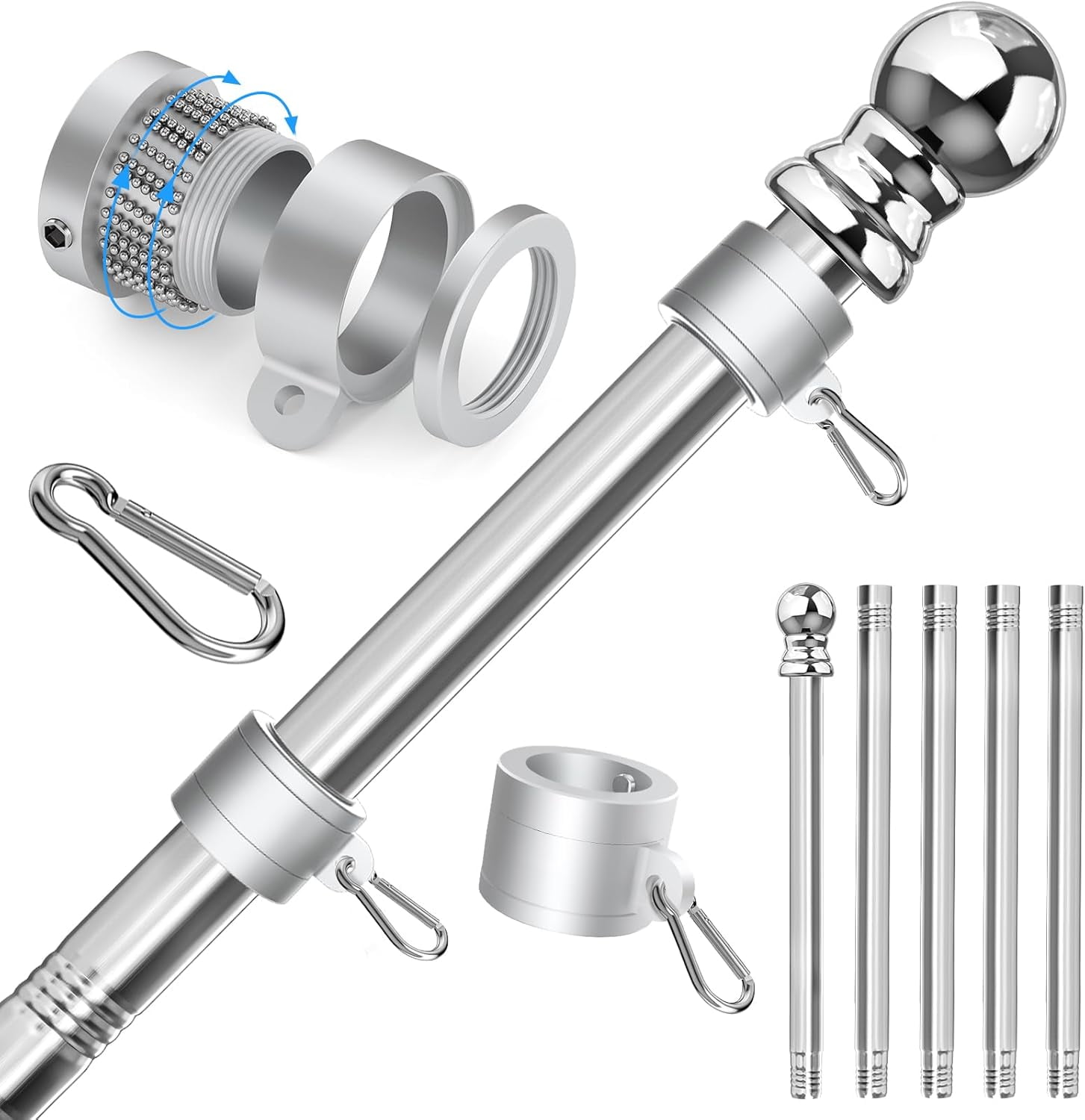 304 Stainless Steel Flag Poles,6 FT Flag Pole for Outside House, 1 Inch Outdoor Flag Pole with Swivels Rings, House Flag Pole for 3x5 Flag, Heavy Duty Flag Pole for Porch(Without Bracket)