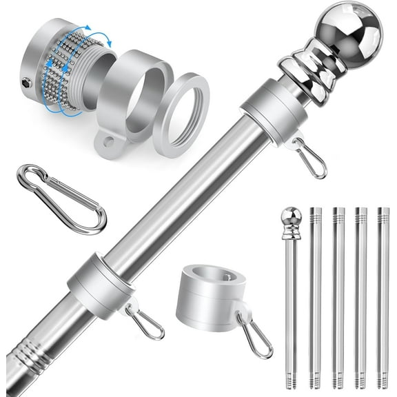 304 Stainless Steel Flag Poles,6 FT Flag Pole for Outside House, 1 Inch Outdoor Flag Pole with Swivels Rings, House Flag Pole for 3x5 Flag, Heavy Duty Flag Pole for Porch(Without Bracket)