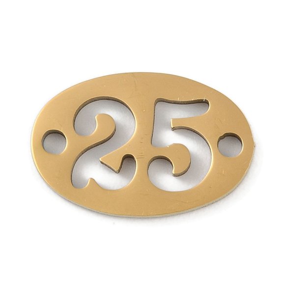 304 Stainless Steel Flat Round Connector Charms Laser Cut Hollow Number 25 Links Golden 10.5x16x1.2mm Hole: 1.6mm DIY