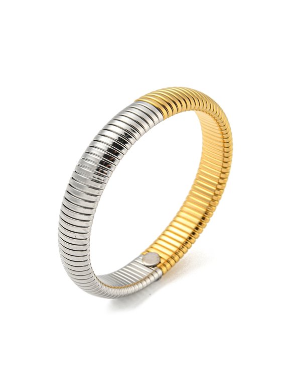 304 Stainless Steel Flat Snake Chain Bracelet Stretch Bracelet Golden Stainless Steel Color Inner Diameter: 2-1/2 inch(6.3cm) Wide: 12mm