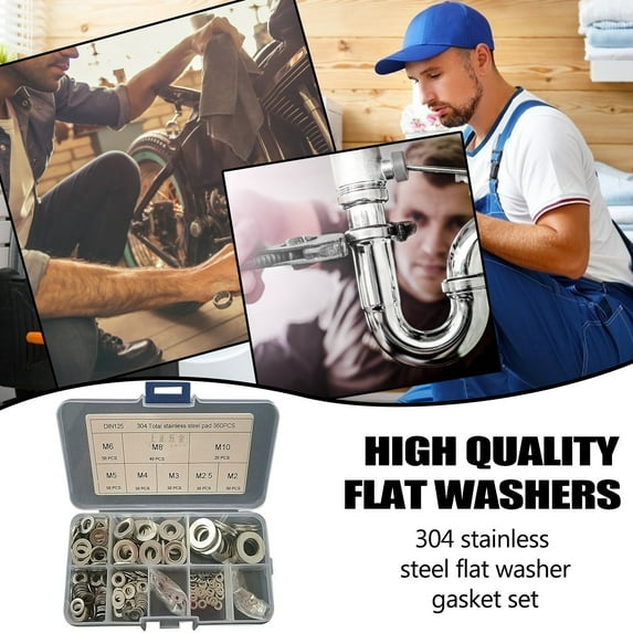 304 Stainless Steel Flat Washer Gasket Combination Set,A Box Of Flat Washers,Steel Ring Washers Kit Metal Kit Flat Washers Flat 304 Stainless Faucets
