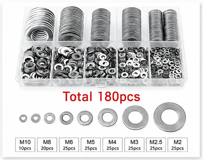 304 Stainless Steel Flat Washers Assortment Kit, 9 Sizes (M2-M12 ...